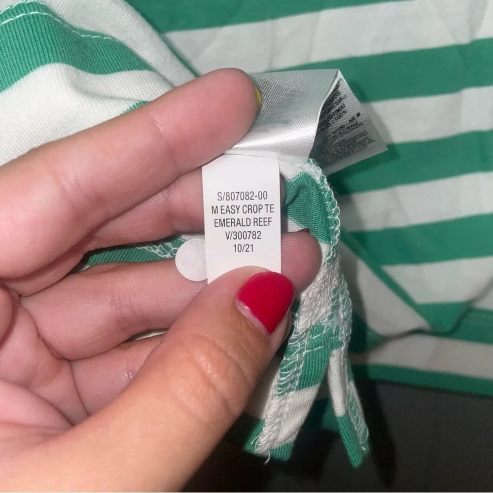 Old Navy Loose Cropped Green and White Striped Tee Shirt XL 14/16